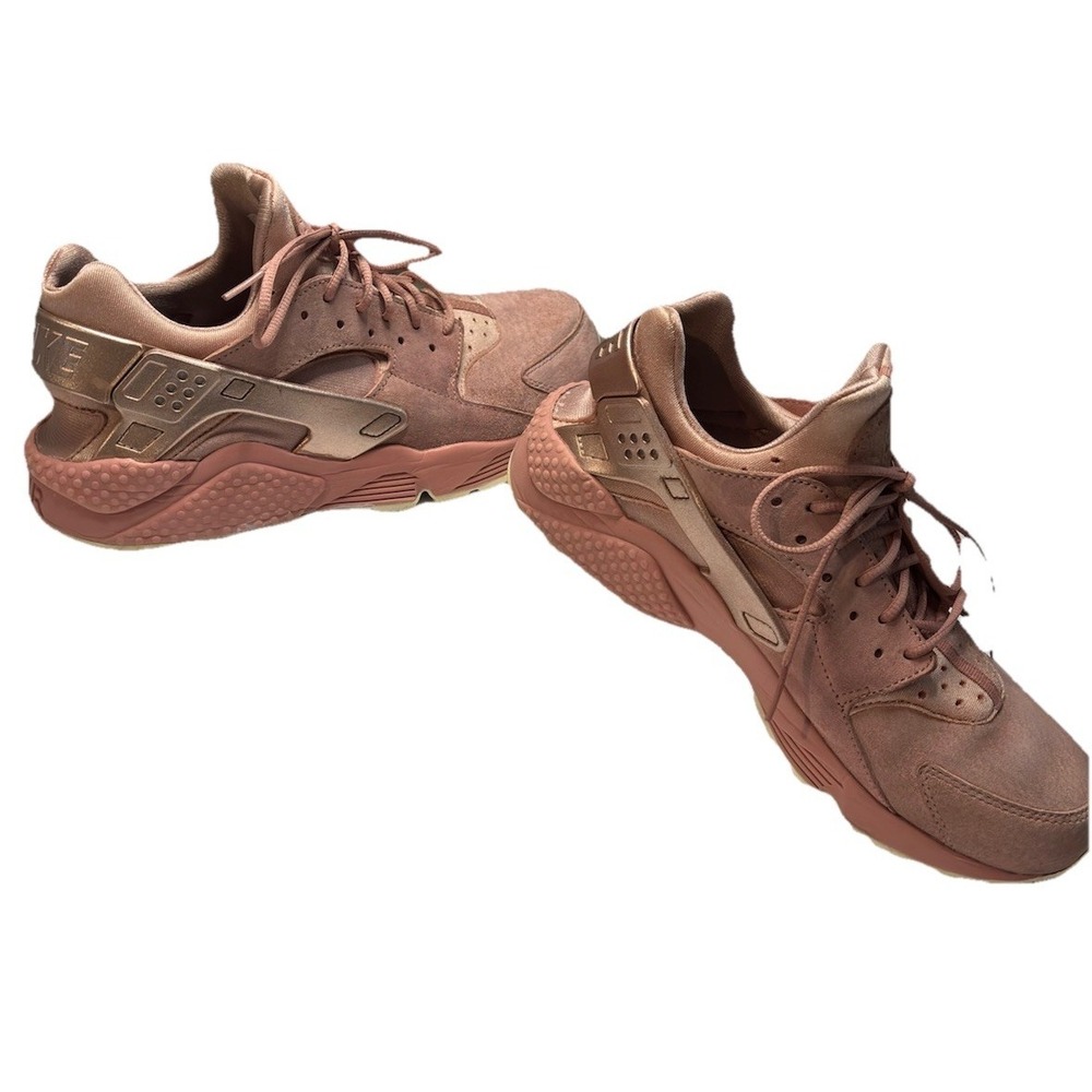 Nike Air Max Huaraches Run Premium Sneaker Women Size 9 Rust Pink Leather Suede